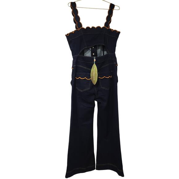 Farm Rio Dark Denim wavy trim jumpsuit size large - Picture 3 of 8